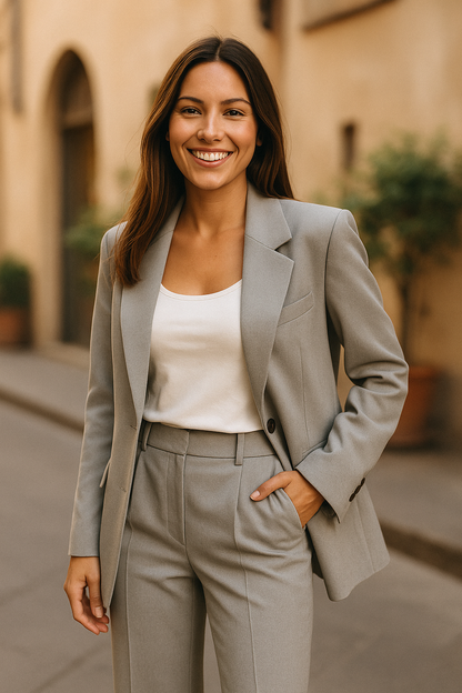 VeraModa Effen Kleur Vrouwen Suit Pak Set met Colbert Blazer en Hoge Taille Wijde Flared Pantalon