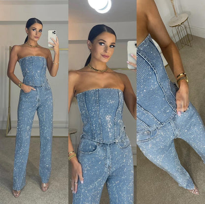Isla - Elegante  Strapless Glinsterende Jumpsuit voor Feestelijke Gelegenheden