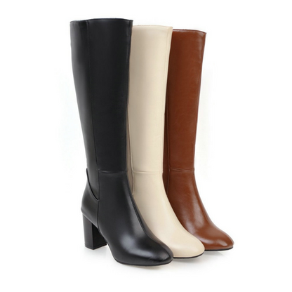 Delphine Elegante Zachte Hoogwaardige Vegan Leather Hakken Laarzen met Ritssluiting