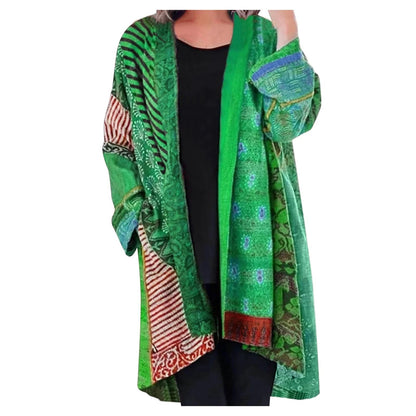 ColorfulRebel Retro Losjes Midi Vest met Dynamisch Patroon en Lange Mouwen