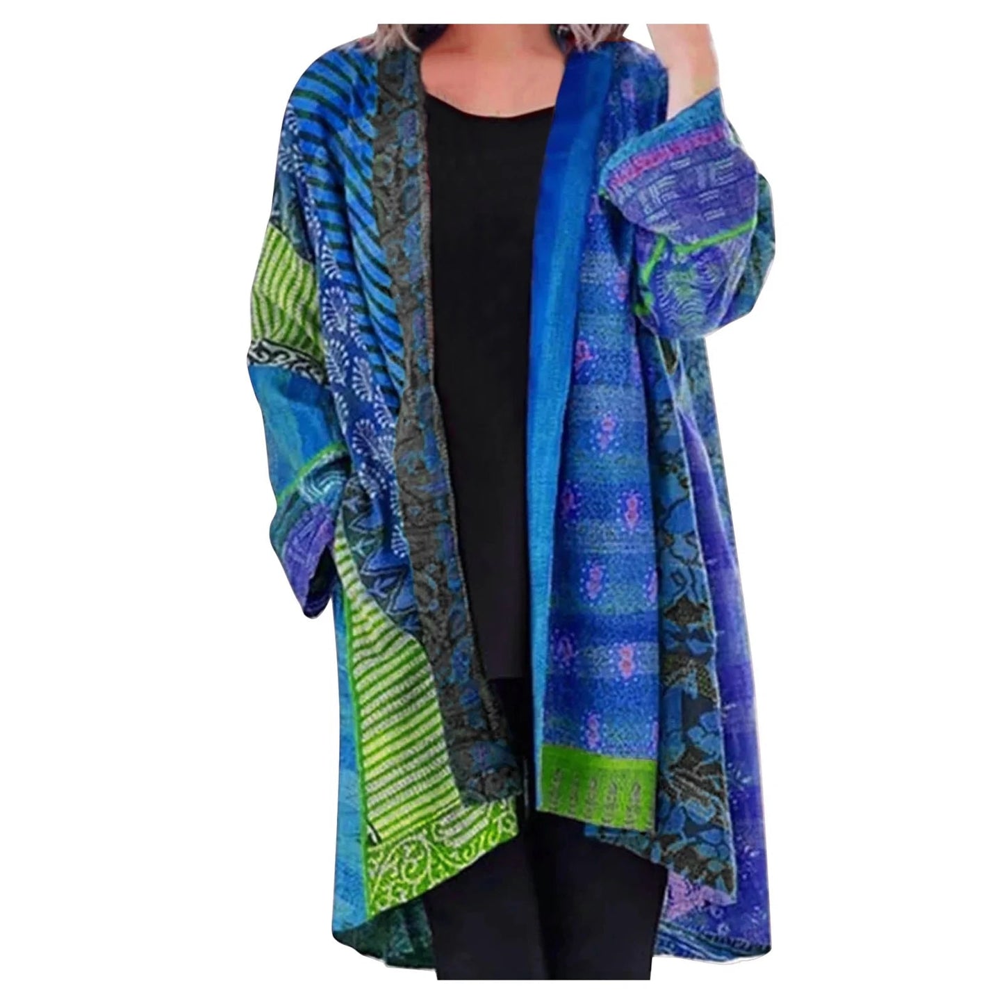 ColorfulRebel Retro Losjes Midi Vest met Dynamisch Patroon en Lange Mouwen