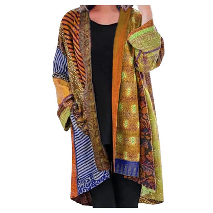 ColorfulRebel Retro Losjes Midi Vest met Dynamisch Patroon en Lange Mouwen