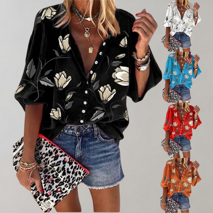 Sanne - Zomerse Blouse met Bloemenprint met Knoopjes voor Dames