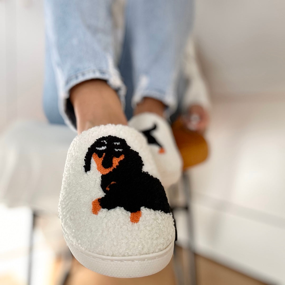 Edmée - Luxe Slip-On Pantoffels met Teckelprint