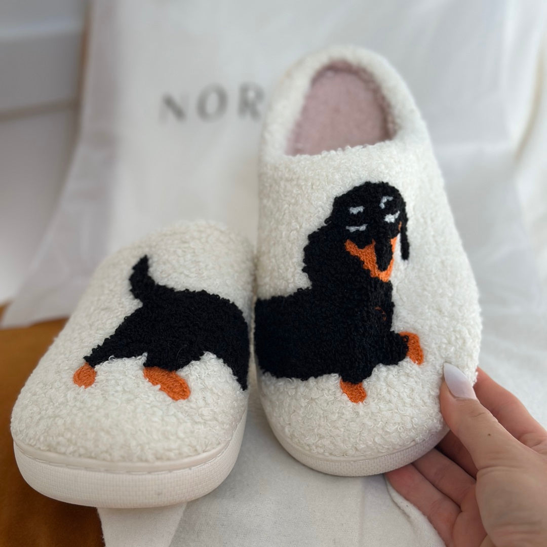 Edmée - Luxe Slip-On Pantoffels met Teckelprint