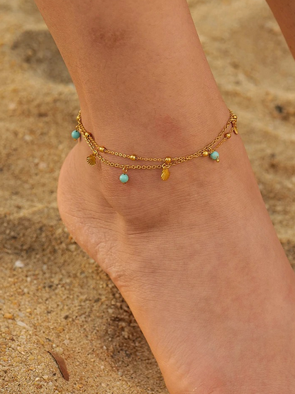 Sophie - Schelp Design Dubbel Enkelbandje Goud