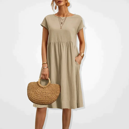 Mila - Ibiza Dames Mini Zomer Jurk Korte Mouwen Wijde Fit Hoge Hals