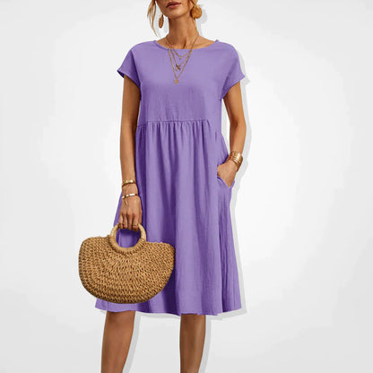 Mila - Ibiza Dames Mini Zomer Jurk Korte Mouwen Wijde Fit Hoge Hals