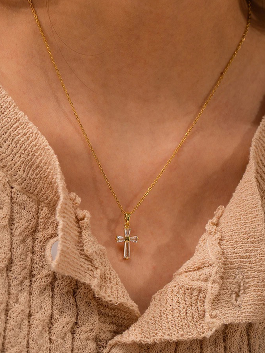 Donatella - Zirkonia Kruis Ketting Goud