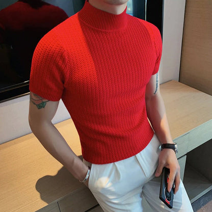Ties  -  Gebreid Mockneck Heren T-shirt Slim Fit Moderne Elegantie met Korte Mouwen