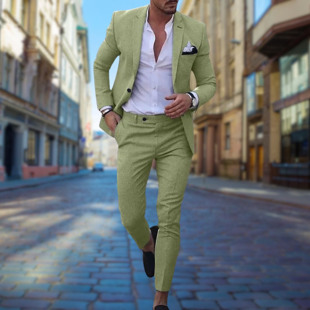 Julian - Slim Fit Heren Zomerpak in Effen Kleur