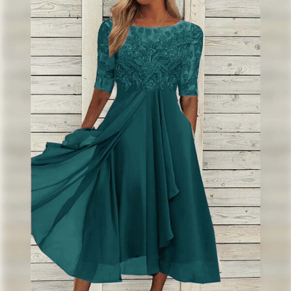 Maya - Elegante Chiffon Jurk met Kanten Details