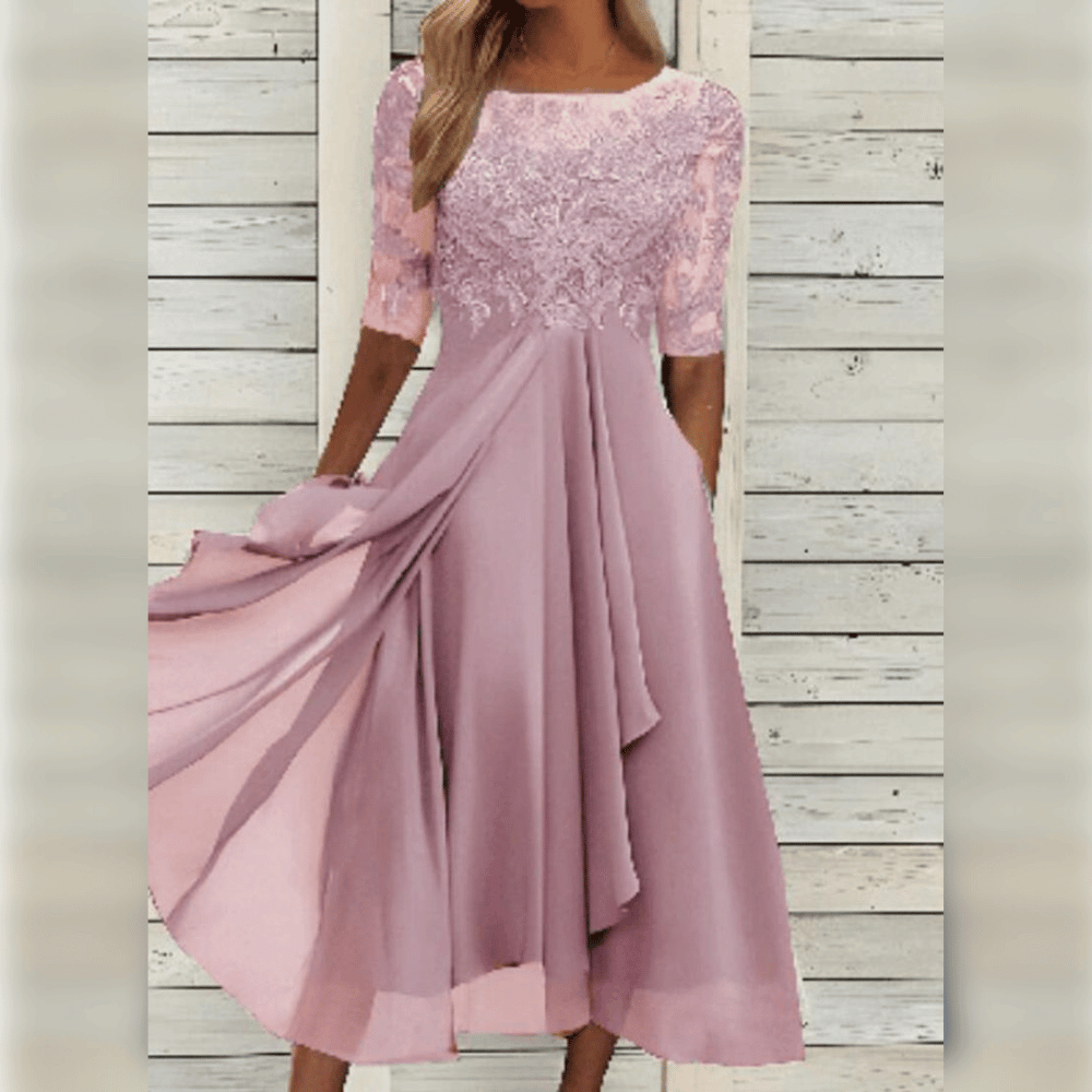 Maya - Elegante Chiffon Jurk met Kanten Details