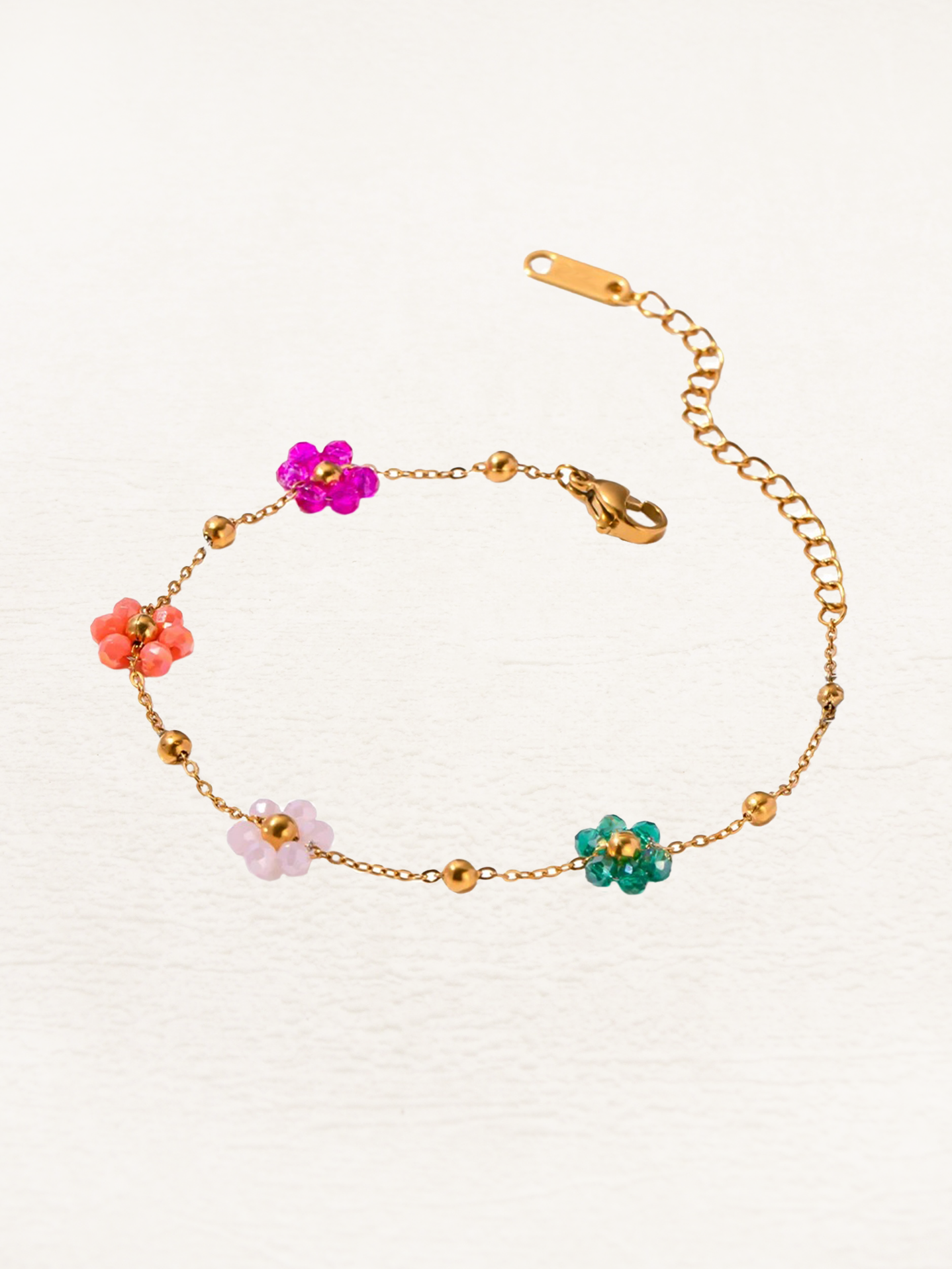 Malou - Gekleurde Bloemetjes Armband Goud