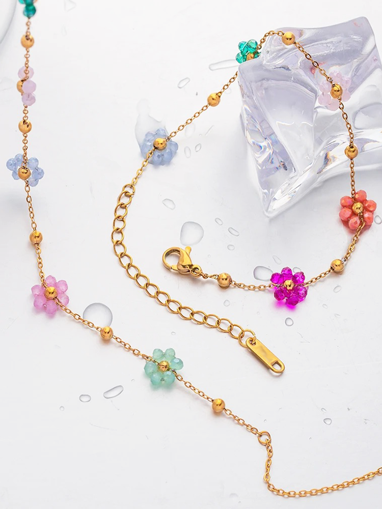 Rilana - Gekleurde Bloemetjes Ketting Goud