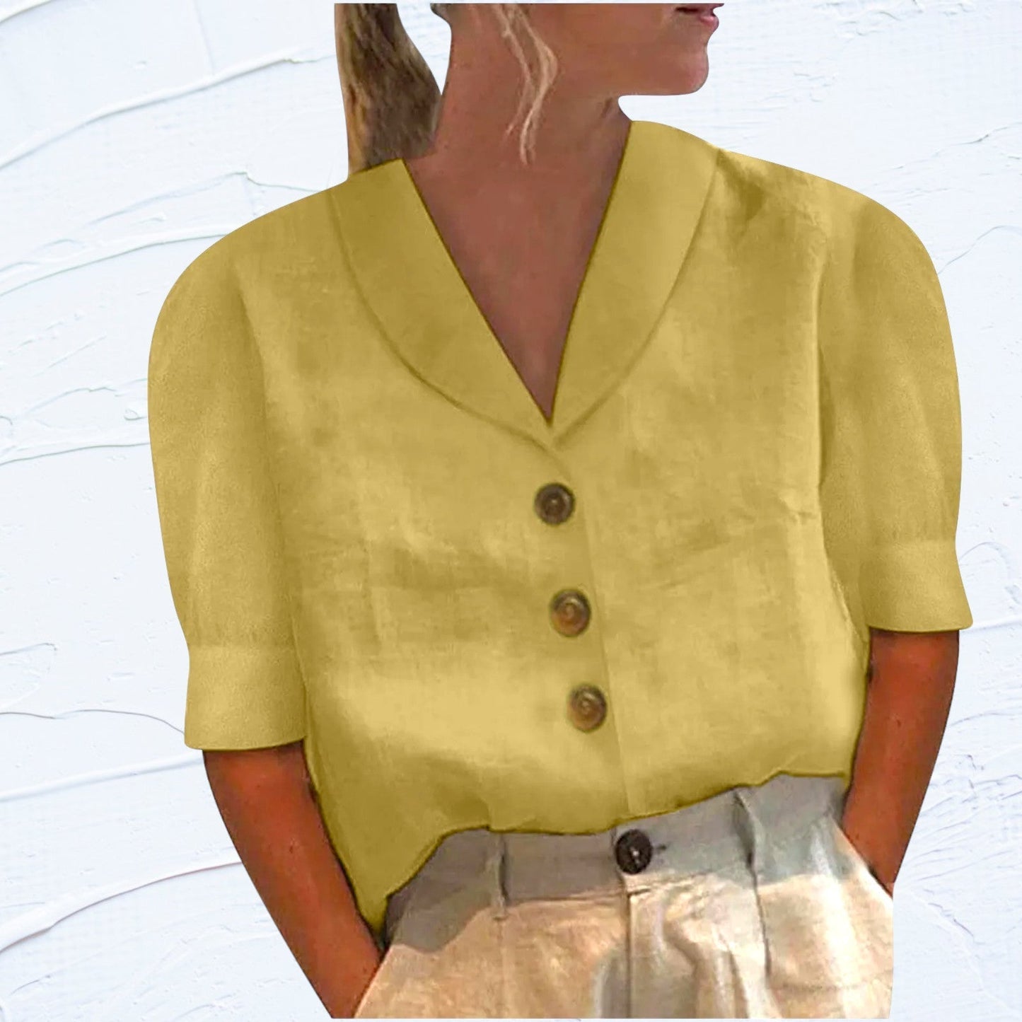 Lily - Linnen Blouse met Knopen