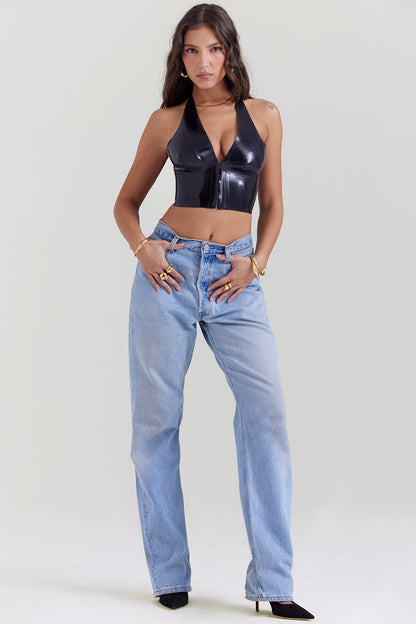 Romina - Zwarte Latex Haltertop