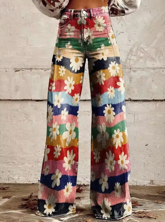 Fenna – Wijde broek met kleurrijke print