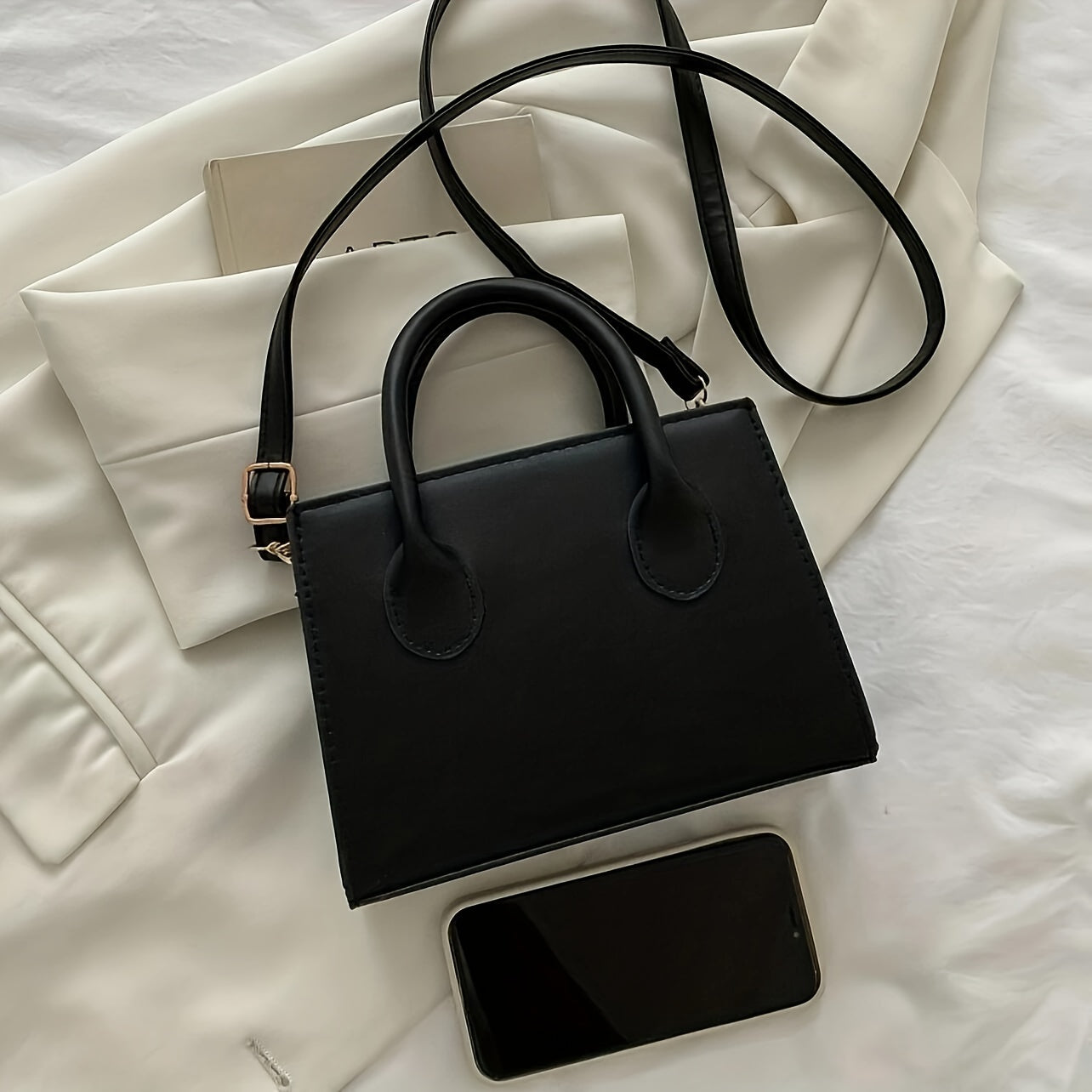 Emma - Klassieke Modieuze Zwarte Design Verstelbare Schouder en Handtas met Groot Handvat van Vegan Leer
