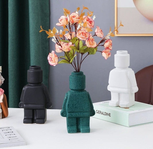 LeggoGrow - Robot Poppetje Vorm Bakstenen Plantenbak en Vaas