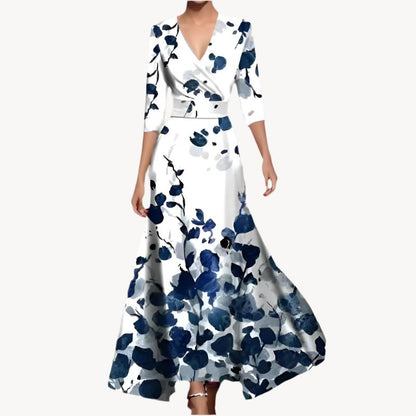Ava - Maxi Jurk met V-hals en Bloemenprint