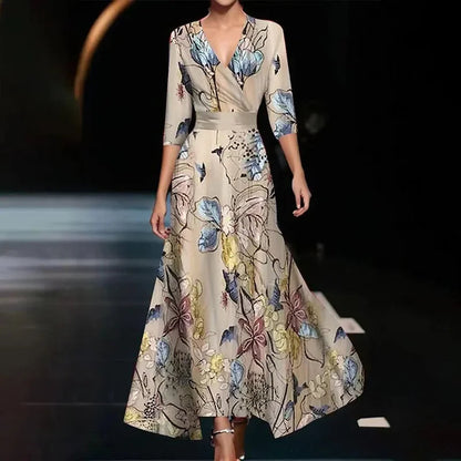 Ava - Maxi Jurk met V-hals en Bloemenprint