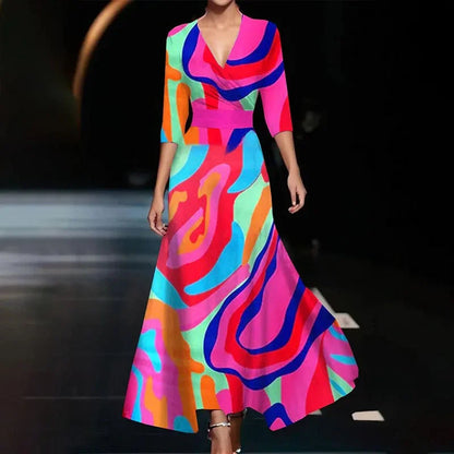 Ava - Maxi Jurk met V-hals en Bloemenprint