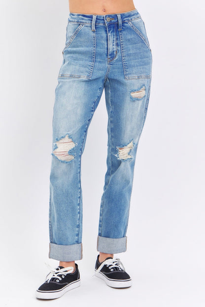 Amenda - Rechte jeans met opgestikte zakken