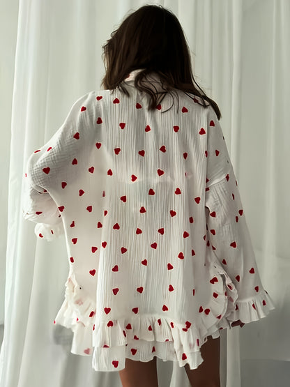 Sientje - Hartjes Driedelig Pyjama Set van Top Broekje en Vest