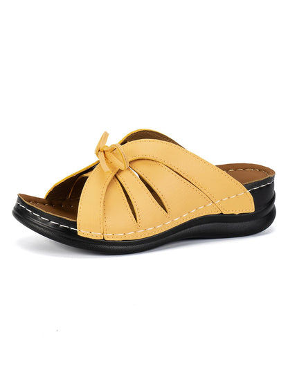 Els - Orthopedische Instap Sandalen met Extra Demping in Elegant Design van Vegan Leer en Strikje Voorop in Zomerse Effen Kleuren