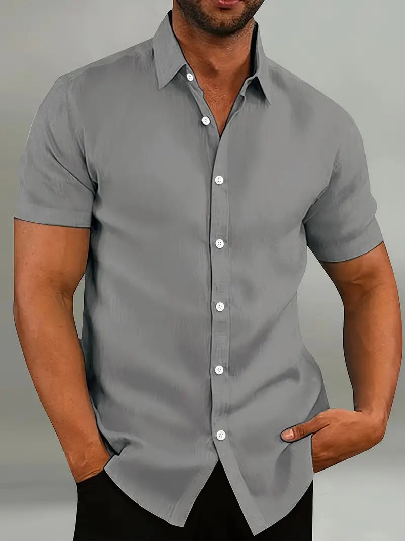 Julian  -  Heren Overhemd Korte Mouw Slim Fit Everyday Essential met Stretch