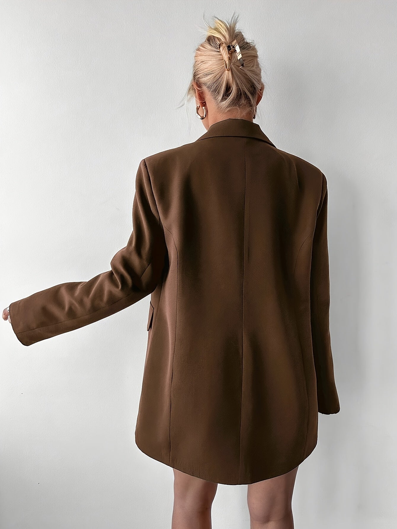 Janneke - Mocha Bruine Oversized Blazer voor Vrouwen