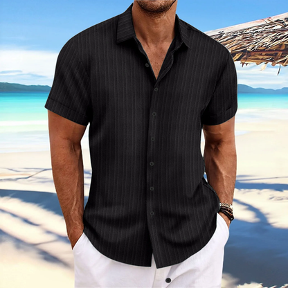 Finn  - Zomers Heren Overhemd met Korte Mouwen  Lichtgewicht Linnenlook Beach Casual in Effen Kleuren