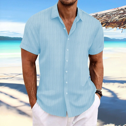 Finn  - Zomers Heren Overhemd met Korte Mouwen  Lichtgewicht Linnenlook Beach Casual in Effen Kleuren