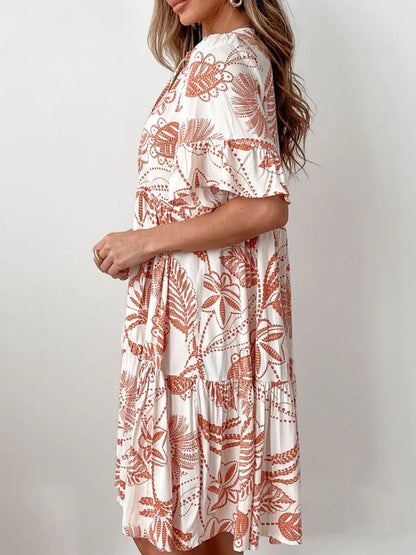 Linnea - Mini Overhemd Jurk in 4 Zomerse Prints met Halve Mouwen Knoopjes en 2 Kwastjes