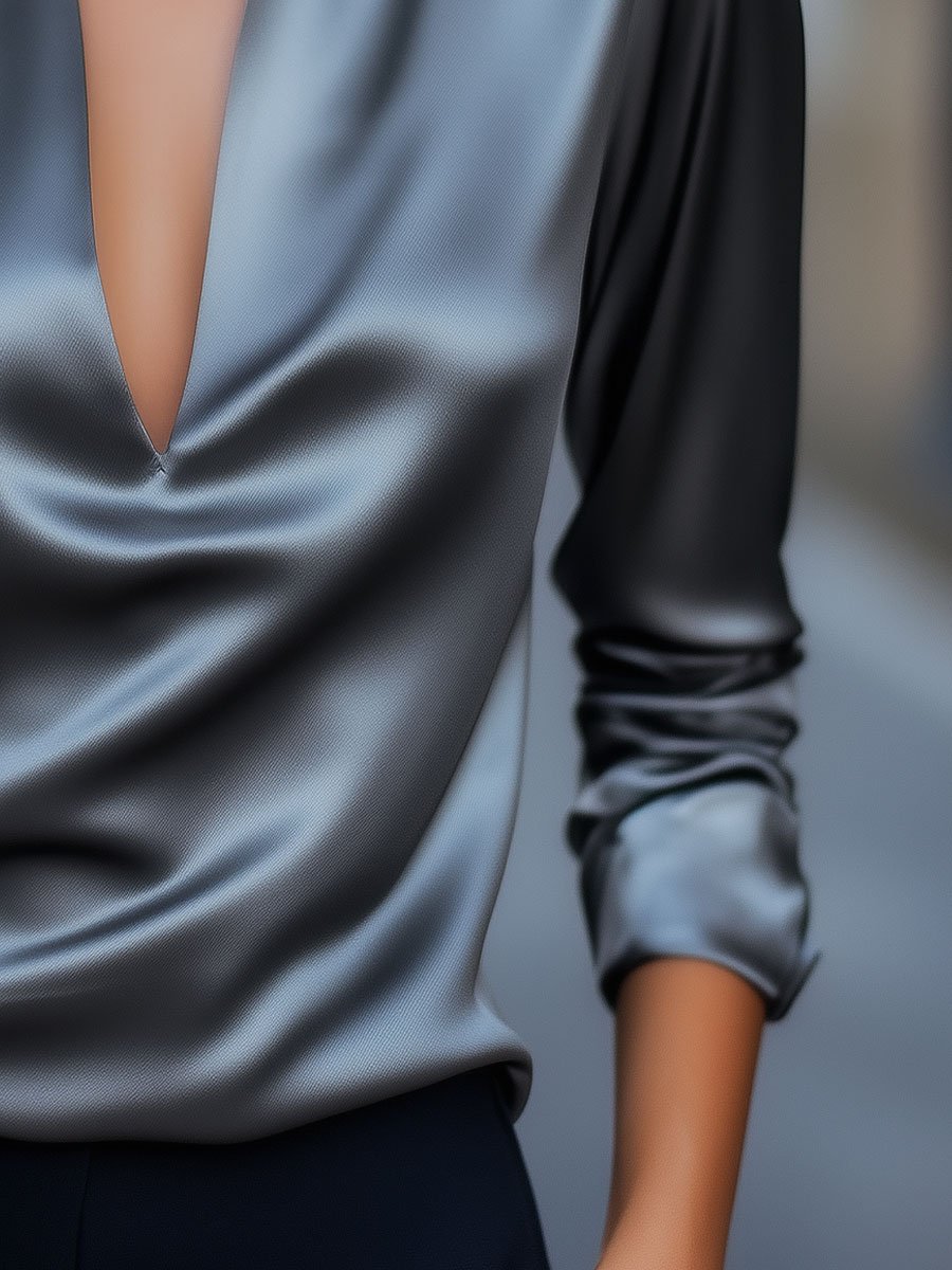 Amenda - Satijnen V-Hals Blouse