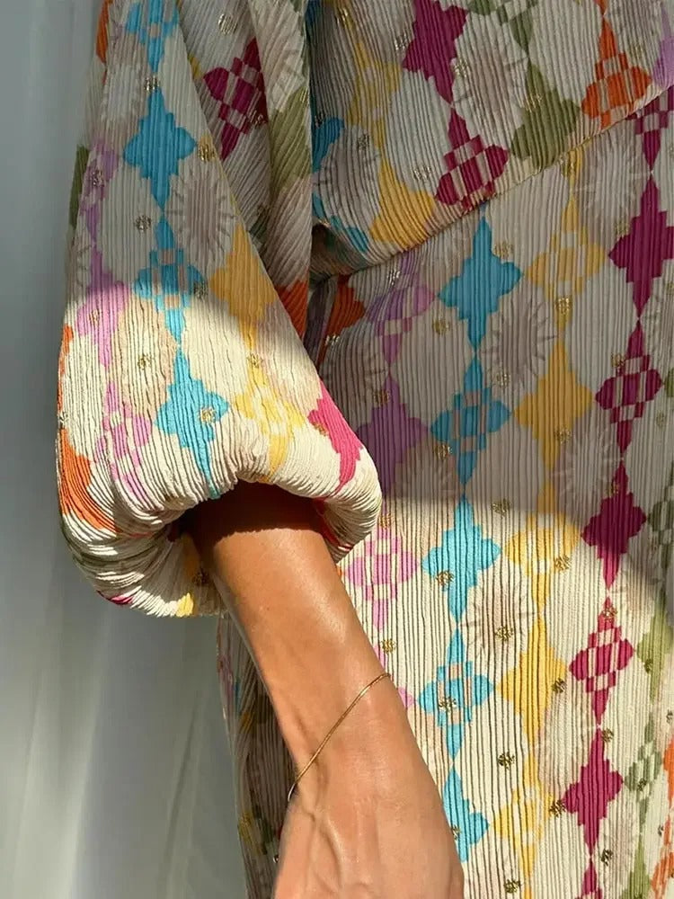 Isabella - Maxi Jurk met Multicolor Diamantprint