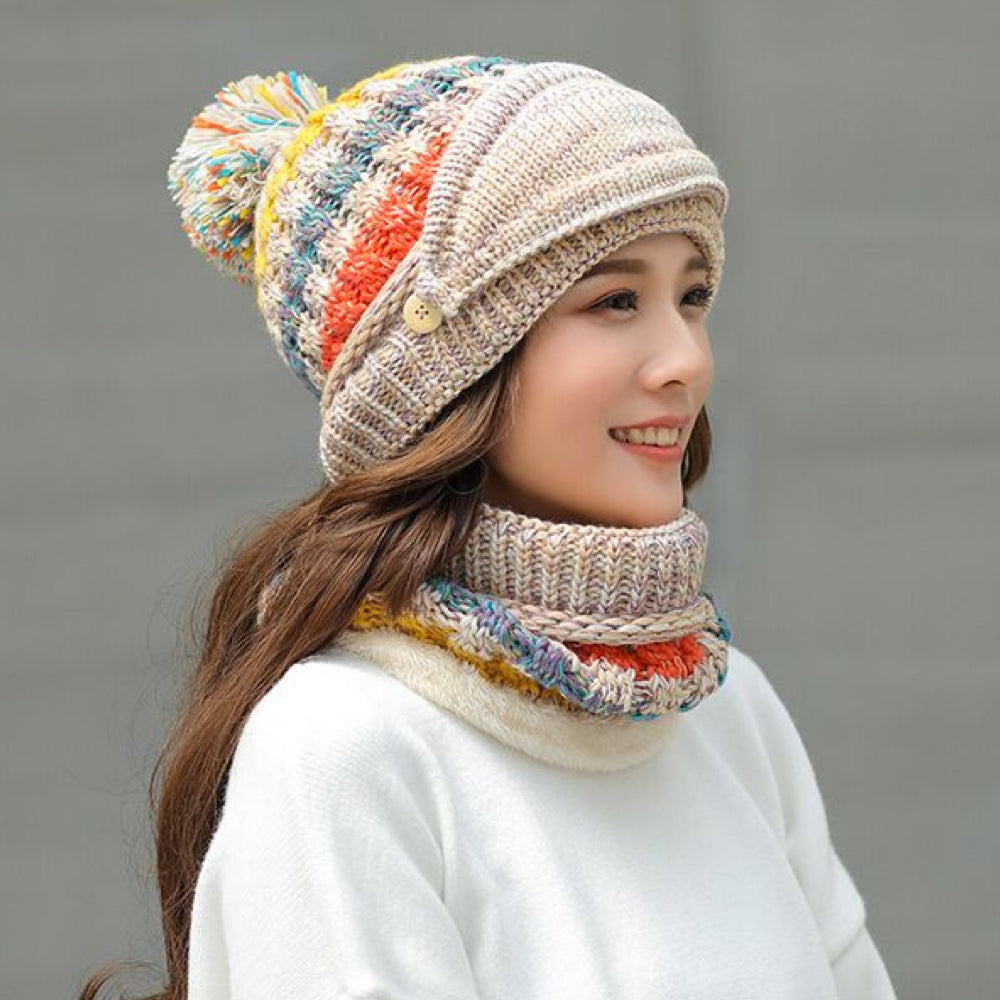Winter Muts Sjaal en Mond Bescherming 3-in-1 met Pompon voor Complete Warmte en Veiligheid