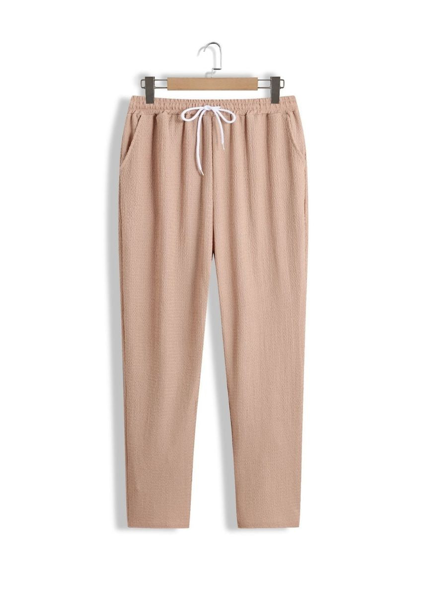 Lars - Textuur Tweedelige Zomer Set van V-Hals Shirt met Halflange Mouwen en Wijde Broek voor Mannen