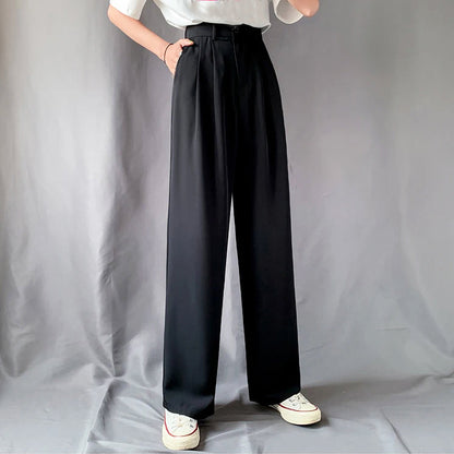 Lauren Comfy Geplooide Wijde Pijpen Slanke Hoge Taille Broek