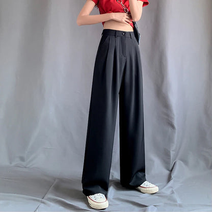 Lauren Comfy Geplooide Wijde Pijpen Slanke Hoge Taille Broek