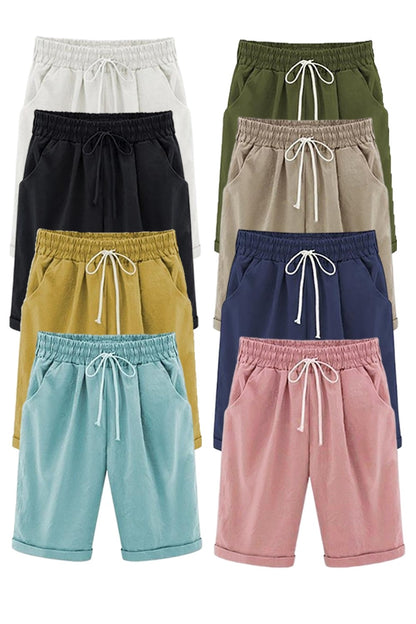 Emma - Casual Comfi Plus Size Zomer Vakantie Korte Broek tot Knie met Koord en Zakken