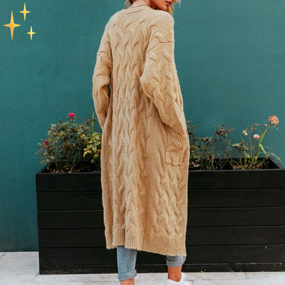 Abigail Lang Oversized Gebreid Beige Vest met Zakken voor een Comfy en Stijlvol Gevoel